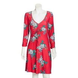 Bobbie Brooks Red Floral v-neck dress